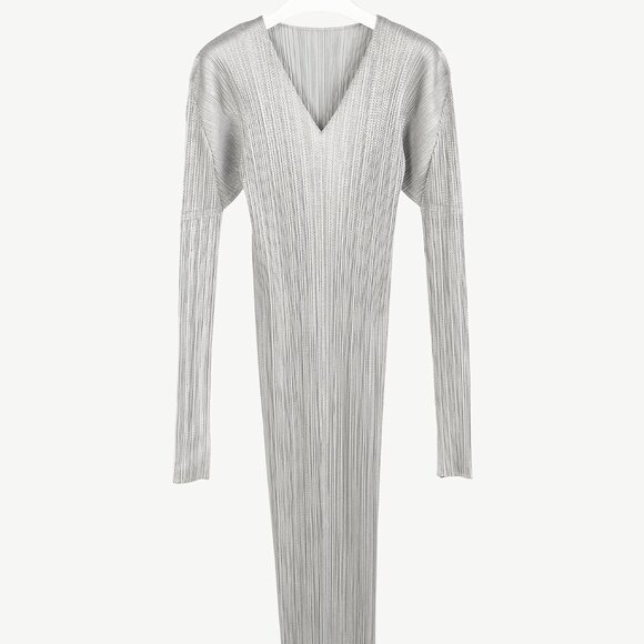 Issey Miyake Pleats Please Rare Archival Metallic Silver Maxi Dress - Picture 1 of 8